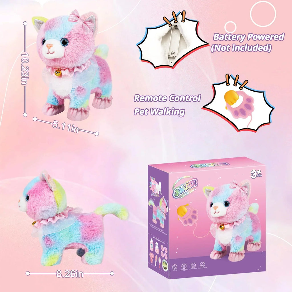 Interactive Walking Toy Cat for Kids - Touch & Voice Controlled with Remote Leash And Waggling Tail Perfect Birthday Or Gift