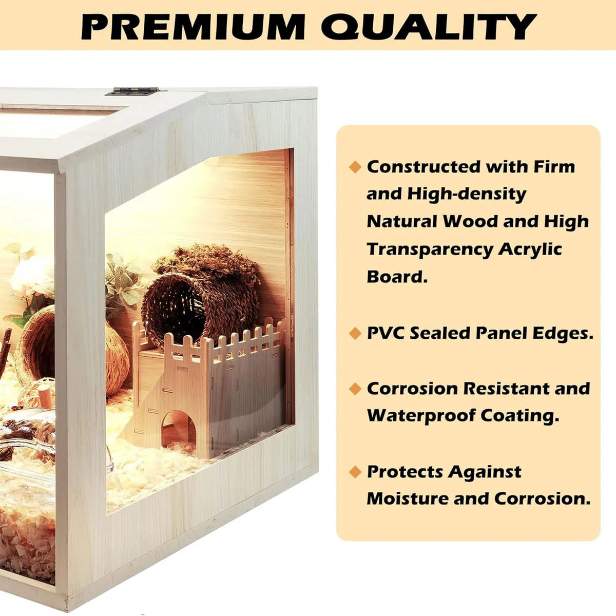 Wooden Hamster Cage Breathable with Window Nest Hideaway Hamster Habitat for Reptiles Mice Chinchillas Guinea Pig Hedgehog