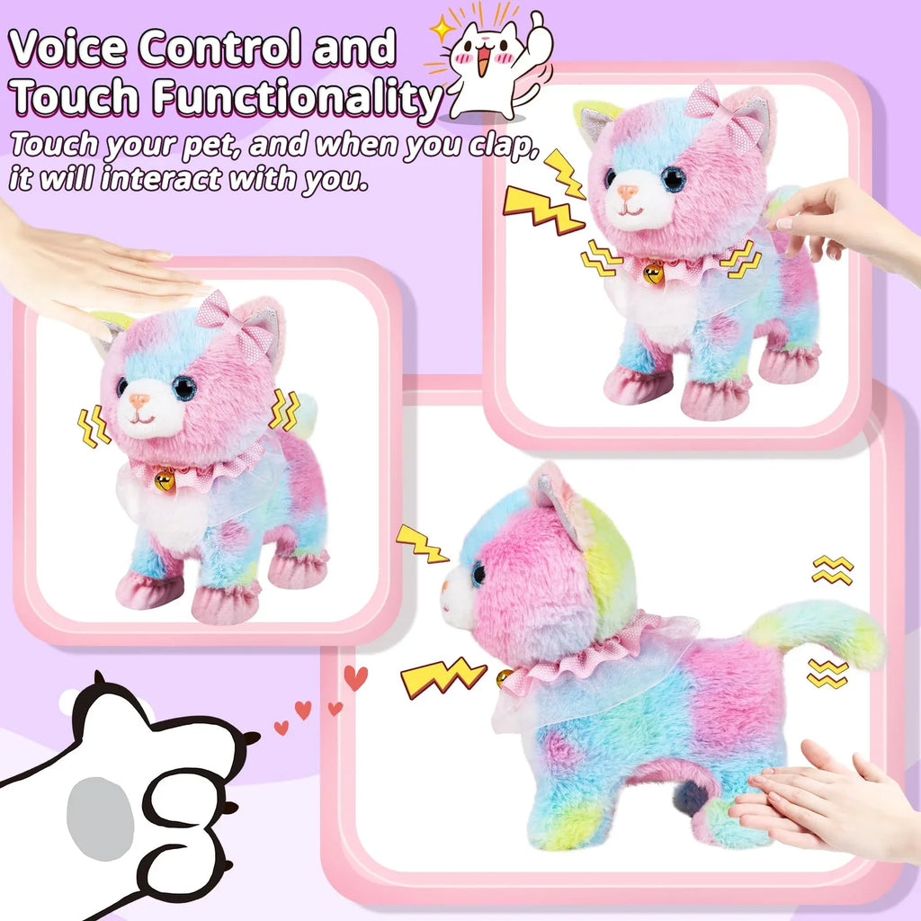 Interactive Walking Toy Cat for Kids - Touch & Voice Controlled with Remote Leash And Waggling Tail Perfect Birthday Or Gift