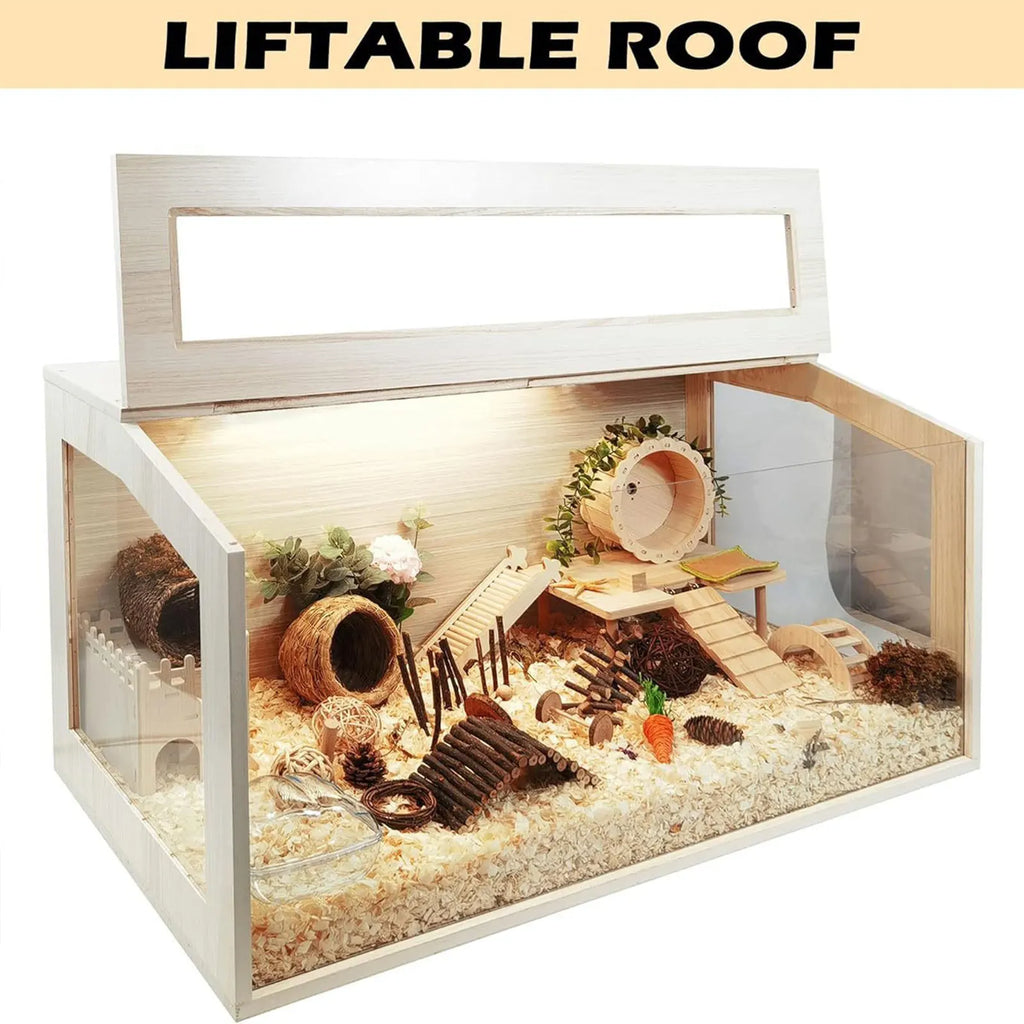 Wooden Hamster Cage Breathable with Window Nest Hideaway Hamster Habitat for Reptiles Mice Chinchillas Guinea Pig Hedgehog