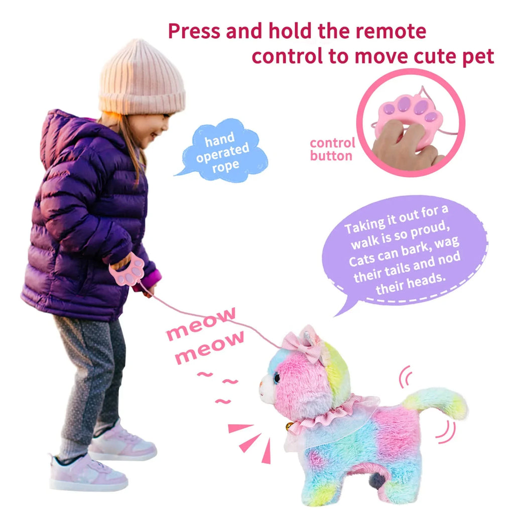 Interactive Walking Toy Cat for Kids - Touch & Voice Controlled with Remote Leash And Waggling Tail Perfect Birthday Or Gift