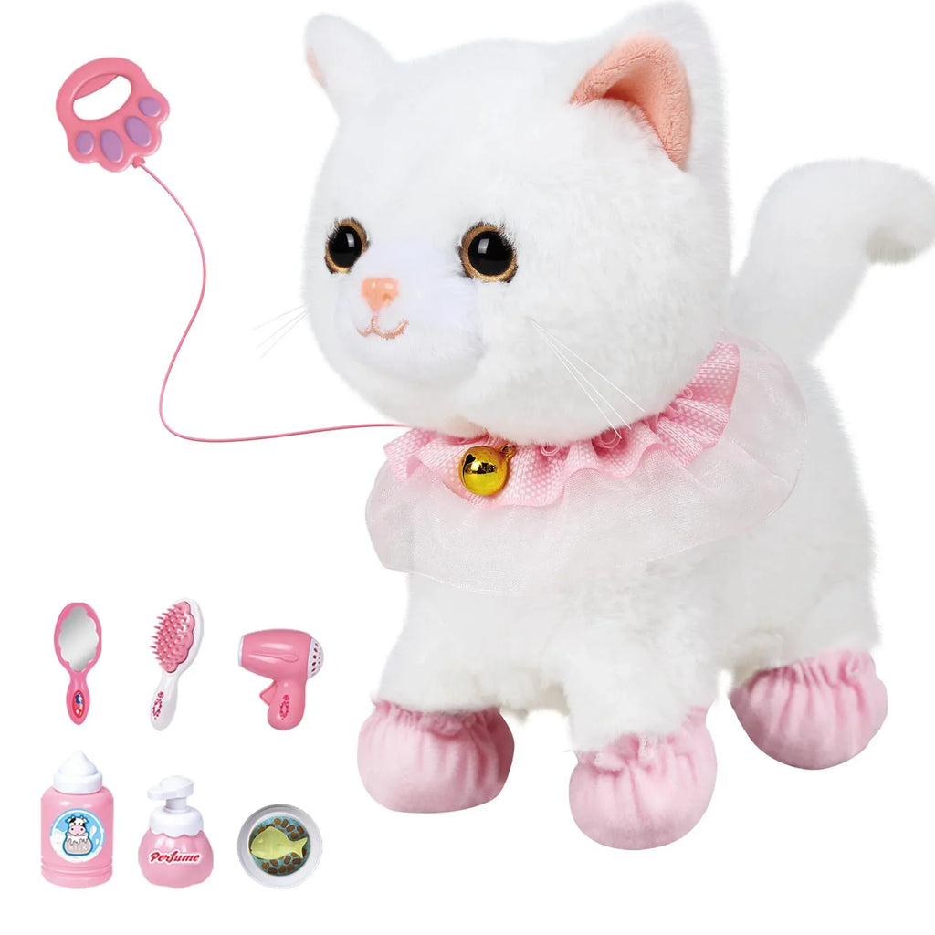 Interactive Walking Toy Cat for Kids - Touch & Voice Controlled with Remote Leash And Waggling Tail Perfect Birthday Or Gift