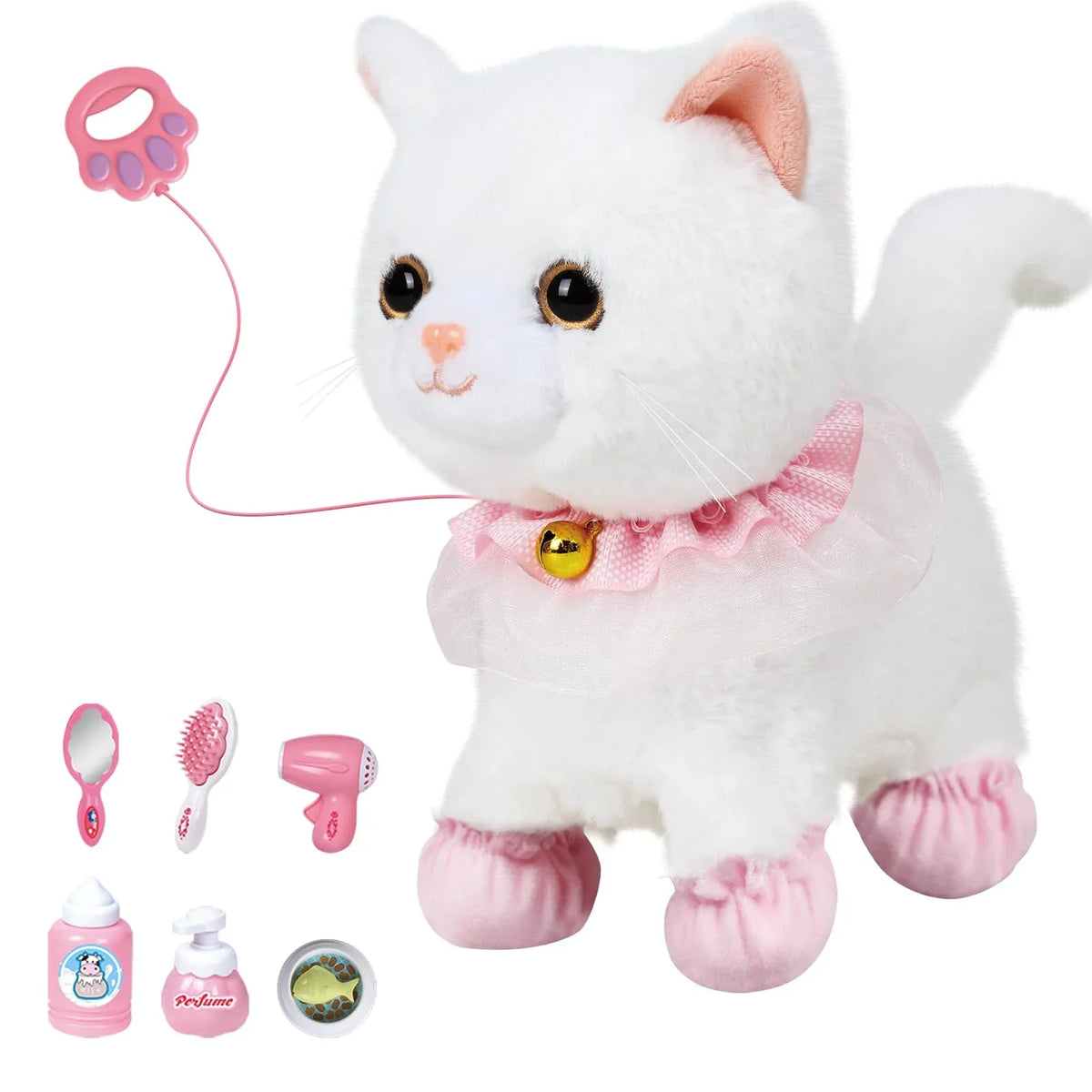 Interactive Walking Toy Cat for Kids - Touch & Voice Controlled with Remote Leash And Waggling Tail Perfect Birthday Or Gift