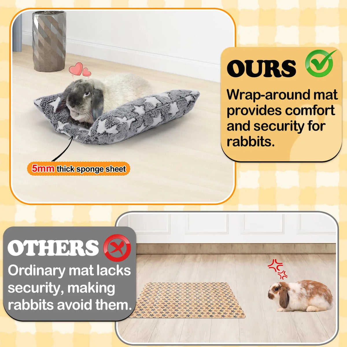 Rabbit Bed - Thick and Soft Concave-Shaped Rabbit Bed, Pillow-Style Soft Cushion, with a Recliner-Style Pillow, Suitable for Indoor Rabbits in Cages, a Sleeping Gift for Rabbits, Gray Star Pattern