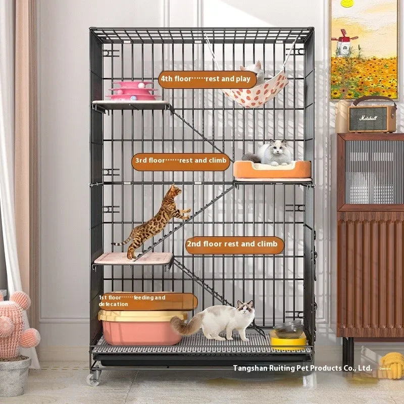 Indoor Cat Villa Cage with Foldable Design Large Multi-Story Cat House Encrypted Pet Cage Furniture for Home