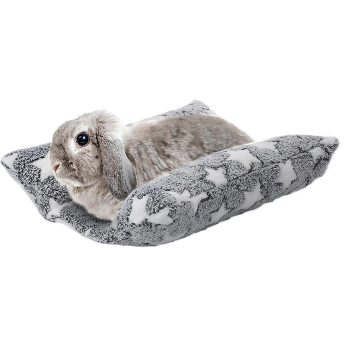 Rabbit Bed - Thick and Soft Concave-Shaped Rabbit Bed, Pillow-Style Soft Cushion, with a Recliner-Style Pillow, Suitable for Indoor Rabbits in Cages, a Sleeping Gift for Rabbits, Gray Star Pattern