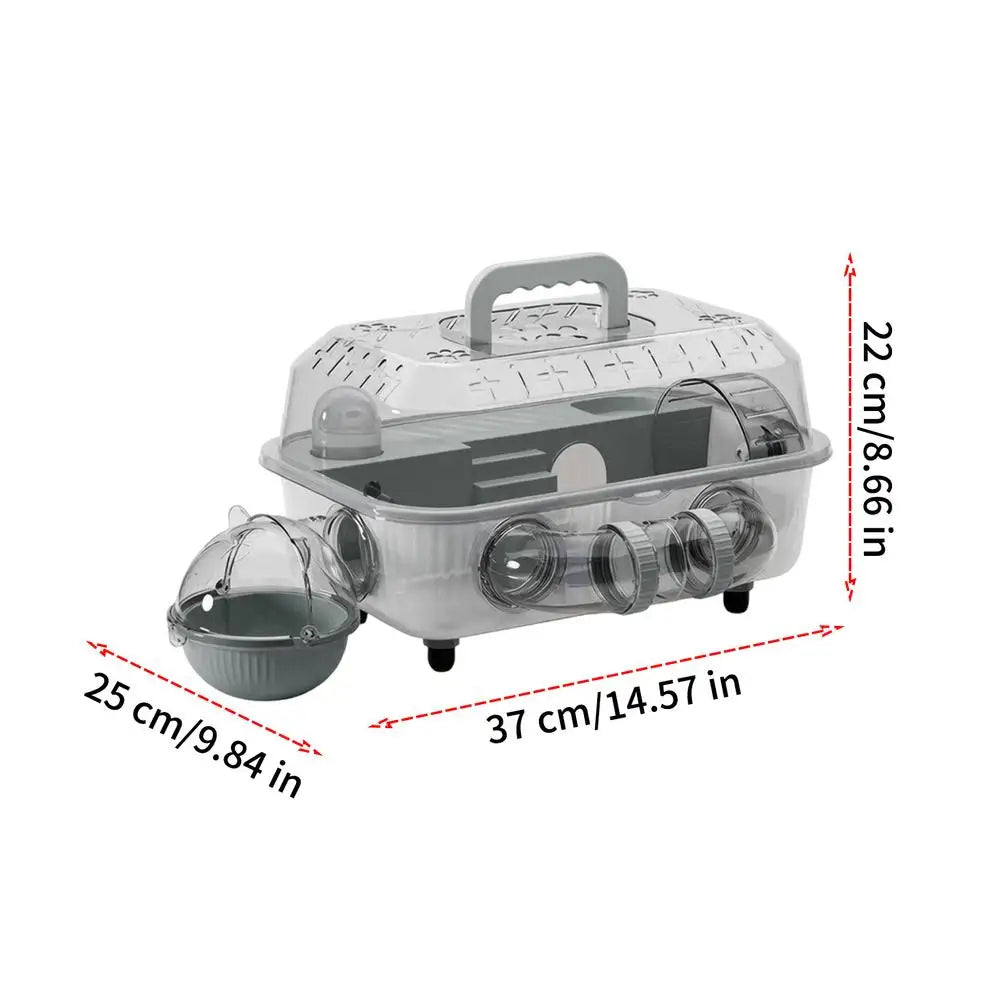 Hamster Cages 2-Layer Detachable Transparent Carrier With Tunnel And Silent Wheel 37x25x22cm Hamster Habitat For Exercise