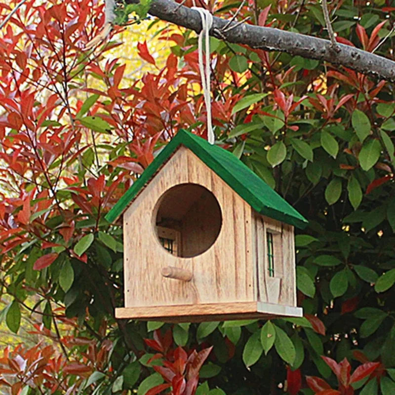 Outdoor Rainproof Bird Cages Campus Hanging Handmade Wooden House Parrot Breeding Box Warm Hatching Nest Bird Accessories