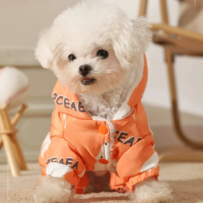 Dog Clothes Parkas Autumn and Winter Splash-proof Puppy Warm Four-legged Cotton Clothes Pet Outdoor Waterproof Clothing Teddy