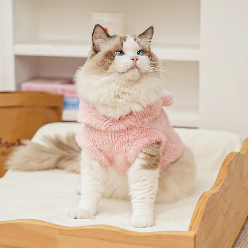 Cute Cat Hooded Vest Pet Dog Clothes Clothing Supplies Teddy Bear Hairless Cat  Autumn Winter Warm Clothes Imitation Mink Fur