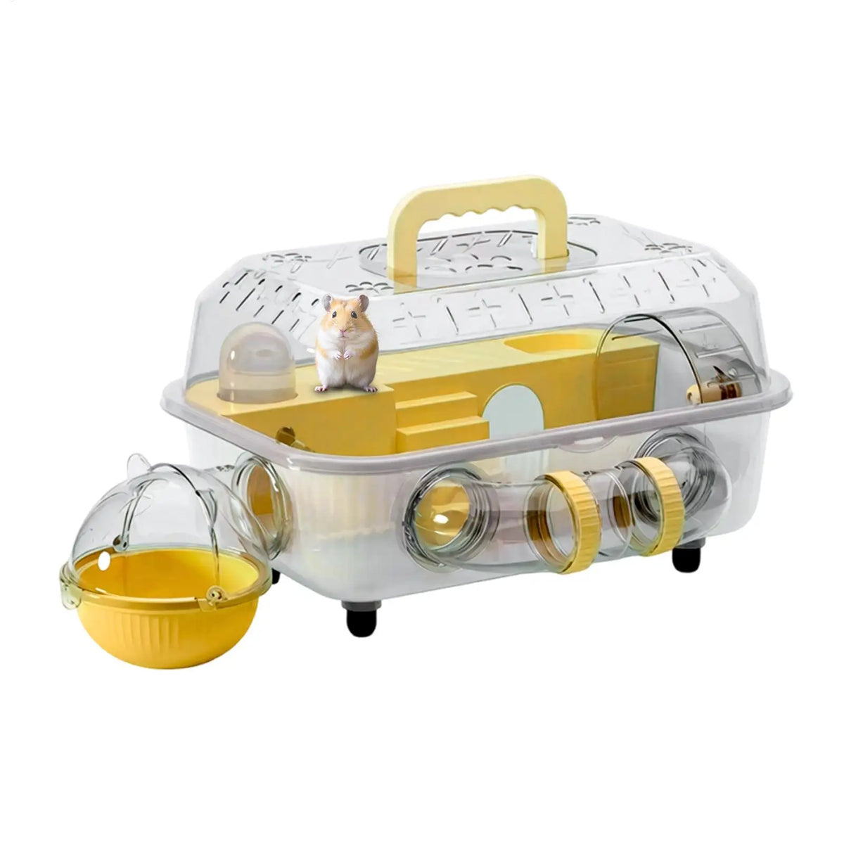 Hamster Cages 2-Layer Detachable Transparent Carrier With Tunnel And Silent Wheel 37x25x22cm Hamster Habitat For Exercise