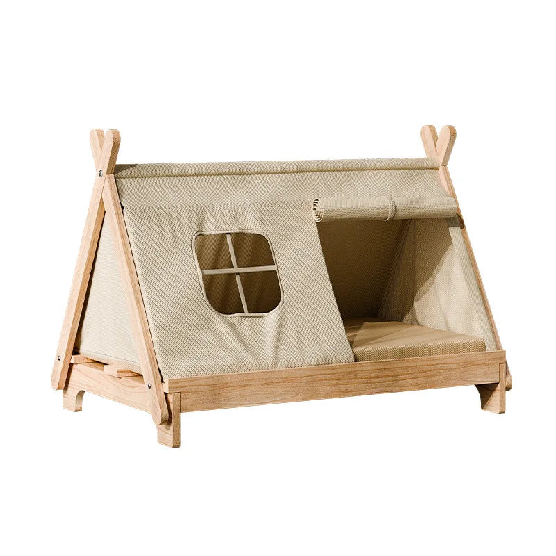 Katzenbett mit Fenster Katzenzelt aus Holz Erhöhtes Haustierhaus Hundebett mit stabilem Rahmen Haustierbedarf Sicheres, bequemes Katzenbett