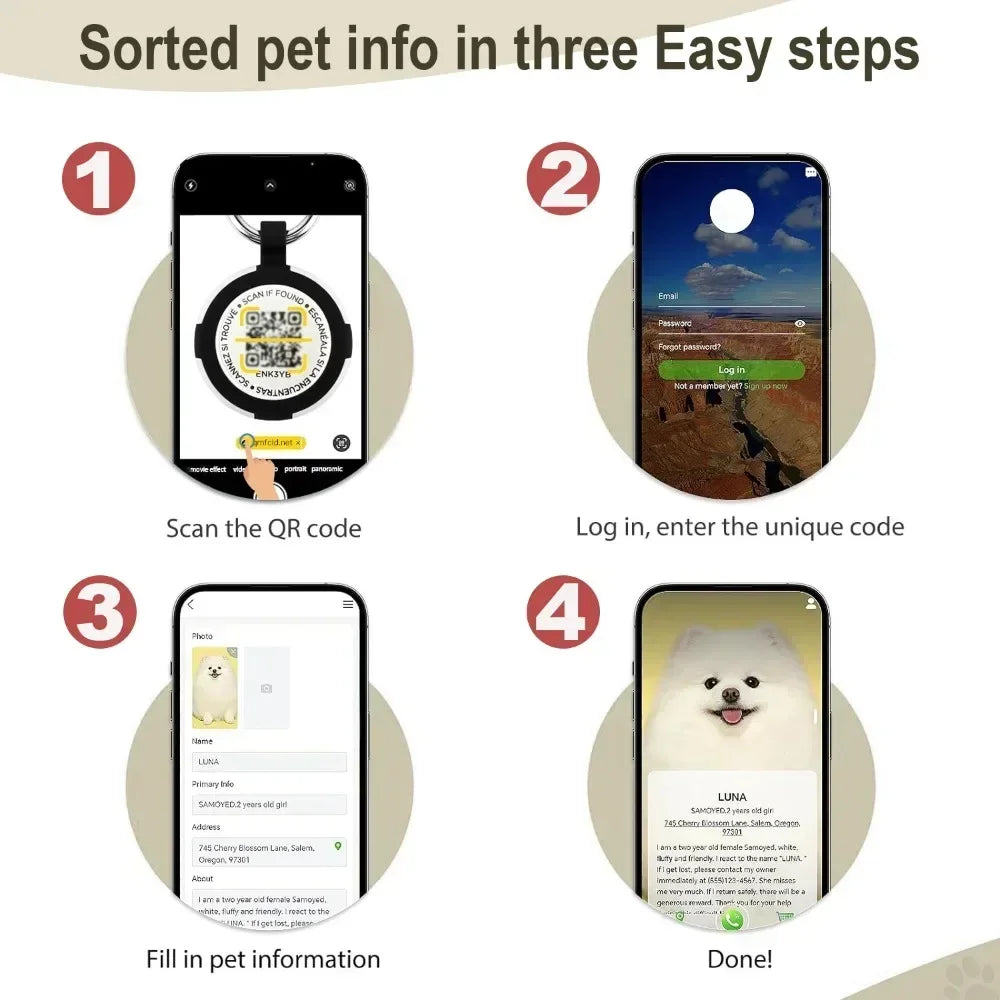 Dog Accessories Airtag Holder with Pet QR Smart Tags ,ID Tag for Dog Cat Waterproof Silicone , Anti-Lost Email Location Alert