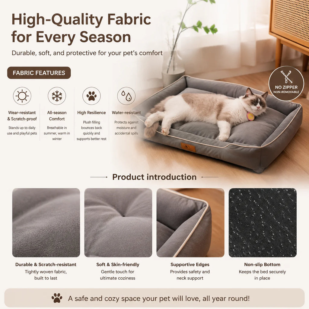 Dog Bed for Large Dogs, Four-Season Square Mattress, Bite-Resistant Cat Bed, Soft Thickened Dog Bed, Waterproof Sofa Pet House