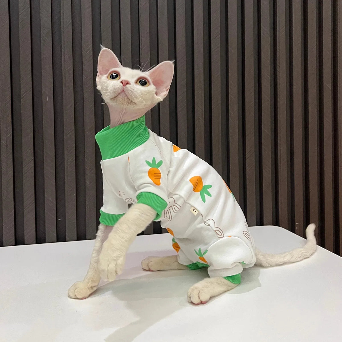 Four-Legged Cartoon Clothes, Carrot and Bunny Print Clothes, Hairless Cat Clothes, Sphynx Cat Clothes, Devon Cat Clothes, All-inclusive, Anti-shedding, with Sleeves