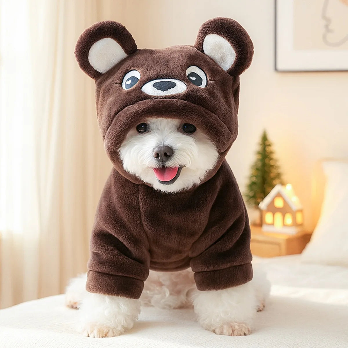 Creative Cosplay Clothes for Small Medium Dogs Bear Tiger Animal Flannel Cat Hoodie New Year Winter French Bulldog Puppy Outfits