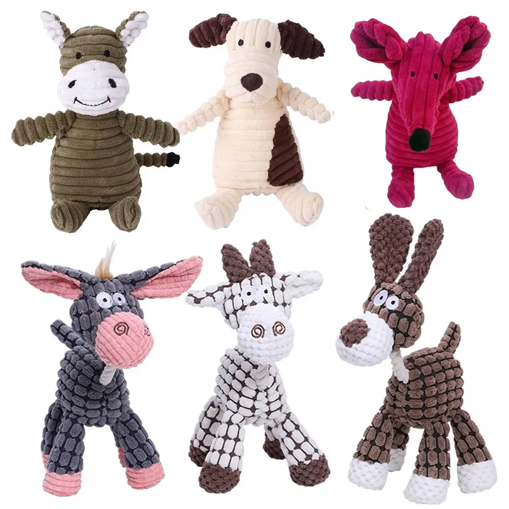 Plush Dog Toy Animal Shape Bite Resistant Squeaky Toys Corduroy Dog Toys for Small Large Dogs Puppy Pets Training Accessories