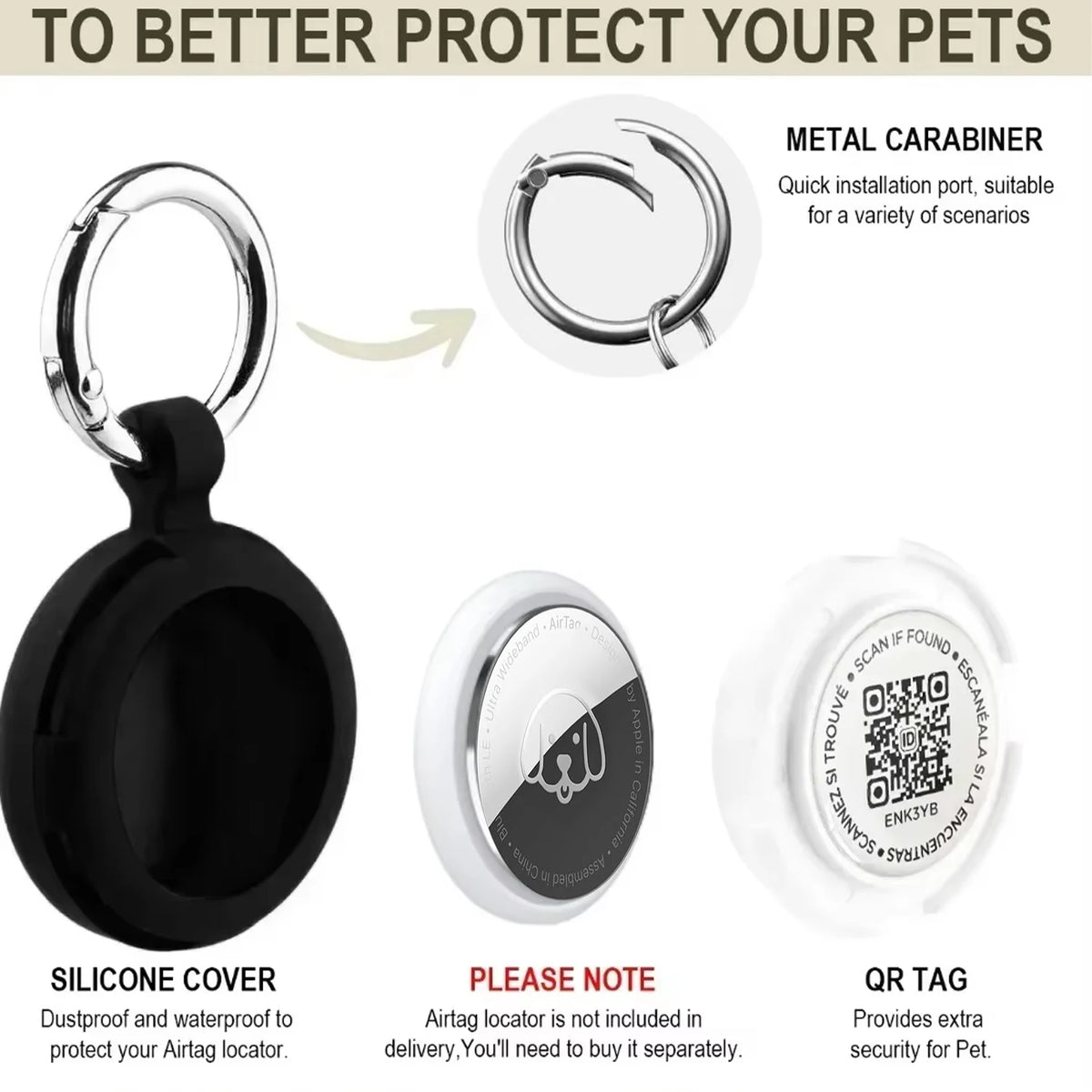 Dog Accessories Airtag Holder with Pet QR Smart Tags ,ID Tag for Dog Cat Waterproof Silicone , Anti-Lost Email Location Alert
