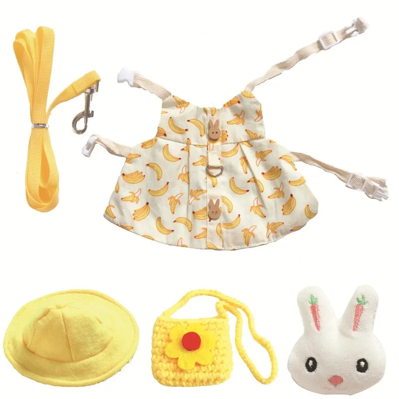 Cute Small Animals Harness Leash Set Print Dresses Guinea Pigs Bunny Rabbit mouse Leashes and Clothing Outdoor Walking suit