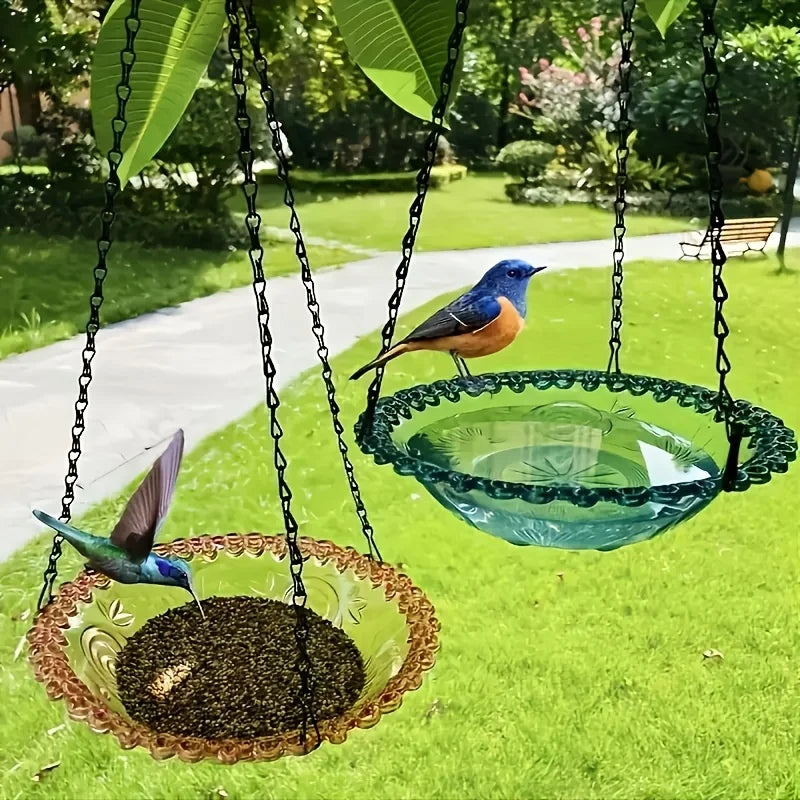 Comedouros e bebedouros de pássaros suspensos, tabuleiros de comida para pássaros ao ar livre, suportes de comida para pássaros, suportes decorativos de comida para pássaros de jardim