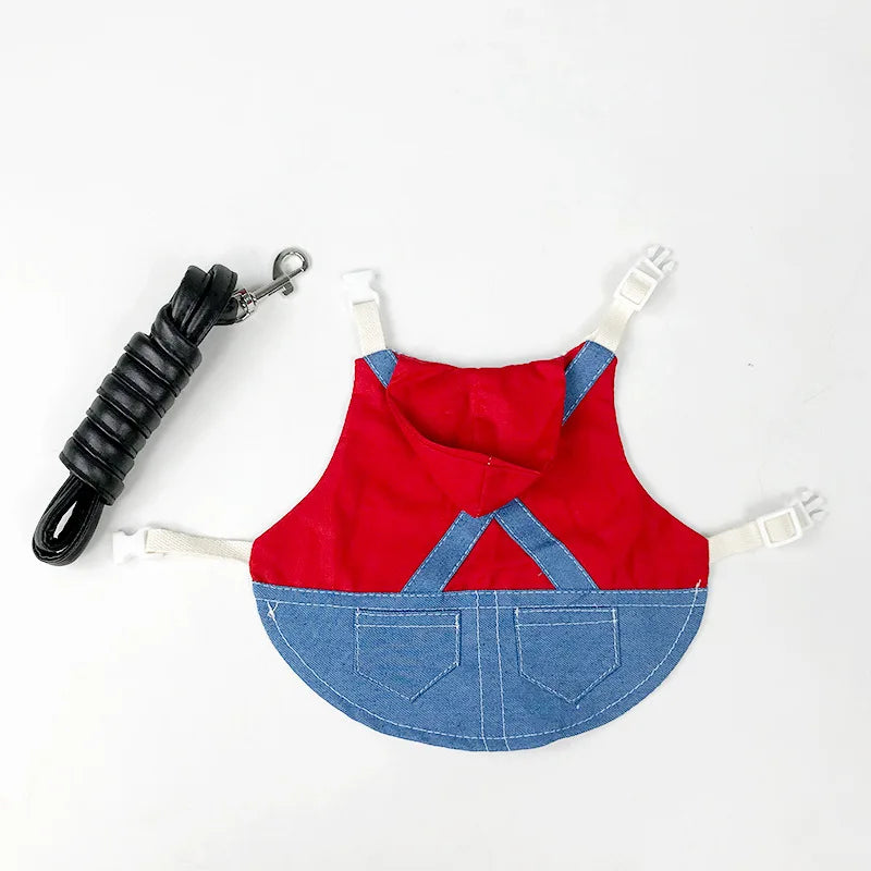 Denim Rabbit Bunny Costume Clothes with Buckle Leash Walking Pet Harness for Small Animals Gotas Guinea Pig Mascotas Accessories