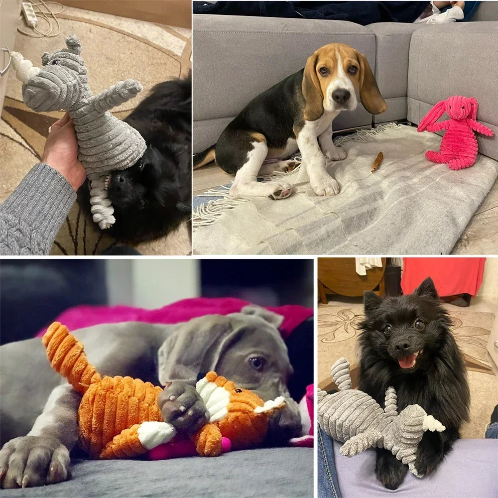 Plush Dog Toy Animal Shape Bite Resistant Squeaky Toys Corduroy Dog Toys for Small Large Dogs Puppy Pets Training Accessories