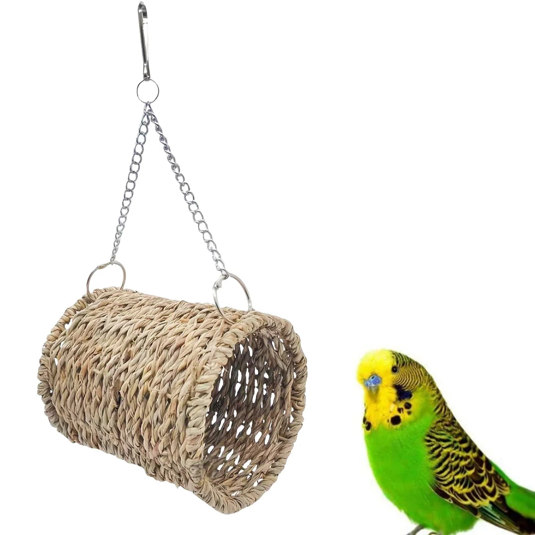 Bird Nest Bed Grass Tunnel Hammock Hanging Parrot Pet Chinchilla Hamster Cage Ornament Decoration Hamster Cradle Woven Straw Bed