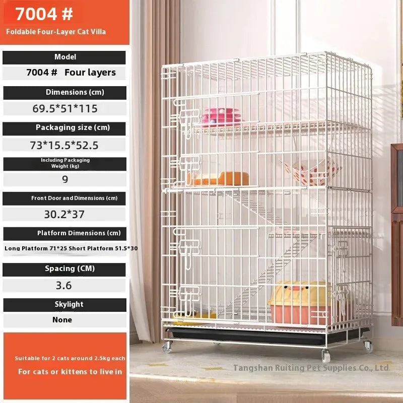 Indoor Cat Villa Cage with Foldable Design Large Multi-Story Cat House Encrypted Pet Cage Furniture for Home