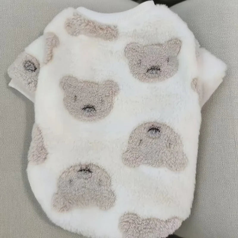 Pet Clothes Autumn Winter Flannel Cat Dog Clothing Warm Dog Cat Indoor Loungewear Pajamas Bear Print Two-legged Puppy Vest
