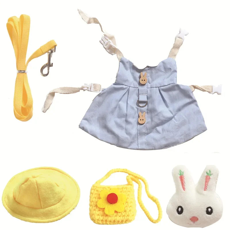 Cute Small Animals Harness Leash Set Print Dresses Guinea Pigs Bunny Rabbit mouse Leashes and Clothing Outdoor Walking suit