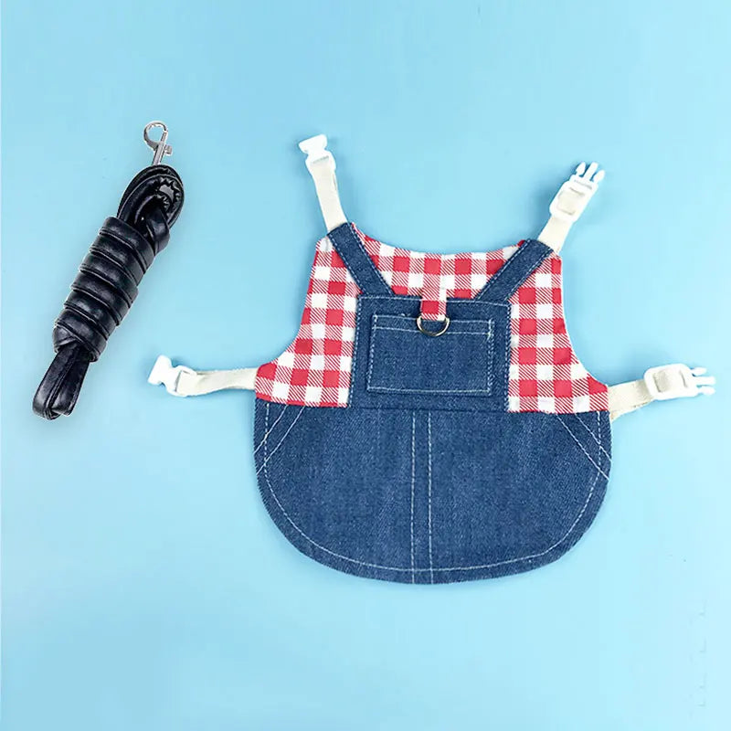 Denim Rabbit Bunny Costume Clothes with Buckle Leash Walking Pet Harness for Small Animals Gotas Guinea Pig Mascotas Accessories