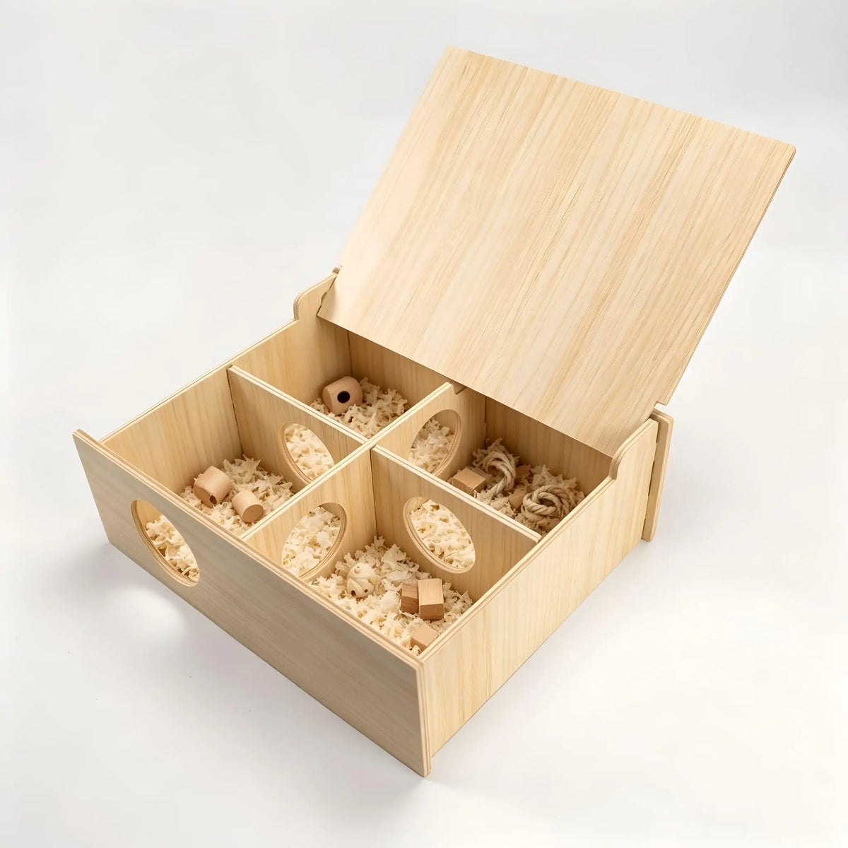 Natural Wood Cage Wooden Multi-chamber Hideout Tunnel with Ventilation for Small Pet Accessory Pet Supplies