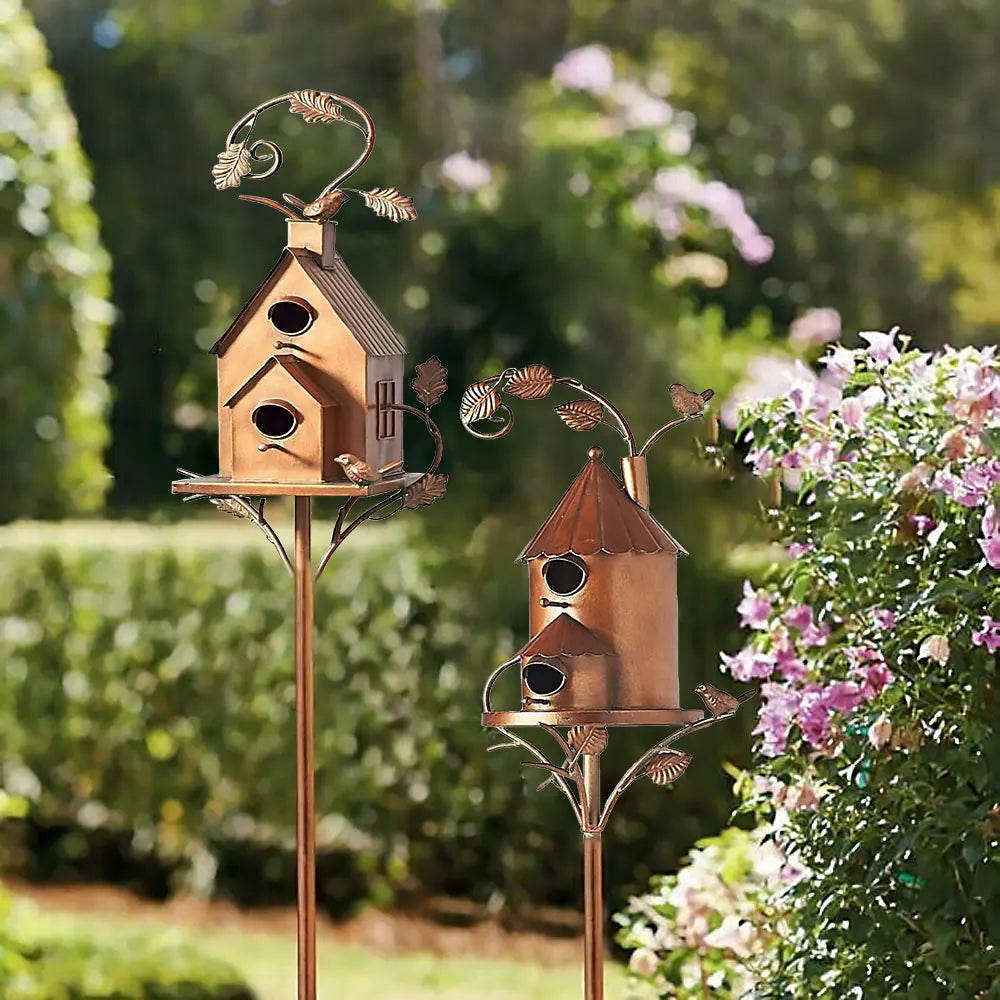 New Metal Bird Cages Art Bird Houses With Pole Garden Ornaments Nest Durable Courtyard Backyard for Outdoor Garden Home Decor