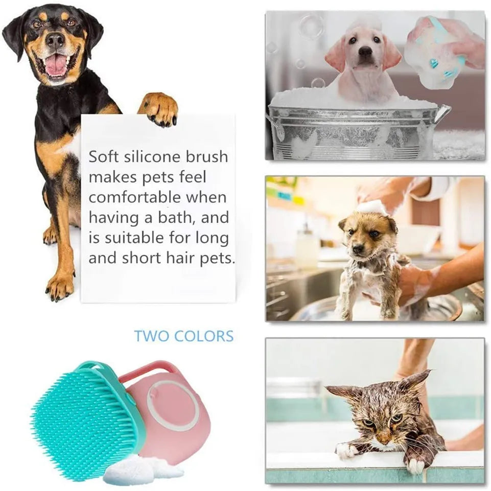 Hundebadebürste Haustier-Massagebürste Shampoo-Spender Weiche Silikonbürste Gummiborsten für Hunde und Katzen Duschpflege-Werkzeug