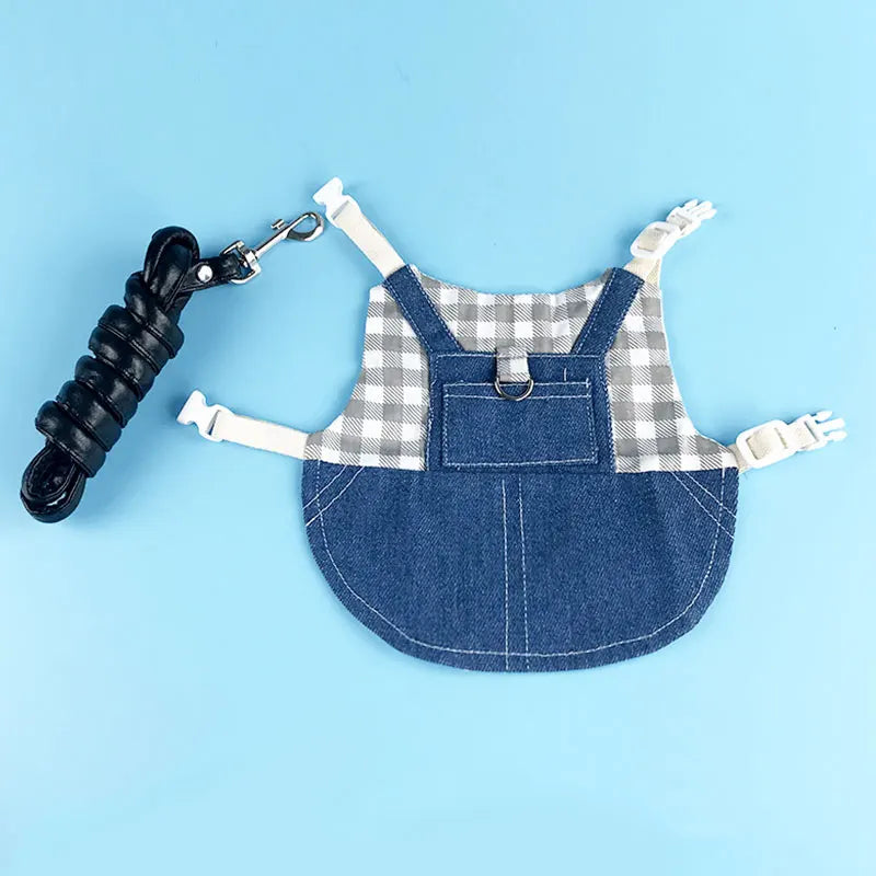 Denim Rabbit Bunny Costume Clothes with Buckle Leash Walking Pet Harness for Small Animals Gotas Guinea Pig Mascotas Accessories
