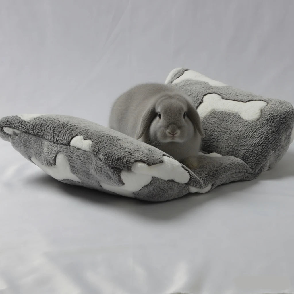 Rabbit Bed - Thick and Soft Concave-Shaped Rabbit Bed, Pillow-Style Soft Cushion, with a Recliner-Style Pillow, Suitable for Indoor Rabbits in Cages, a Sleeping Gift for Rabbits, Gray Star Pattern