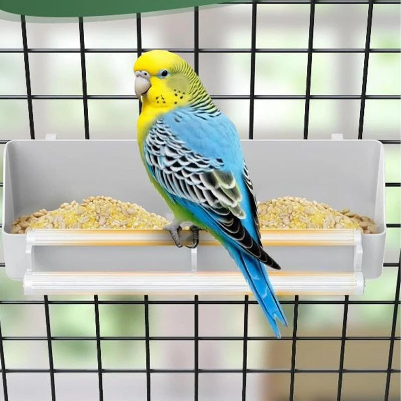 Bird Food Feeder Parrot Hanging Food and Water Bowl Double Grid Food Dispenser For Parrots Parakeets Pigeons