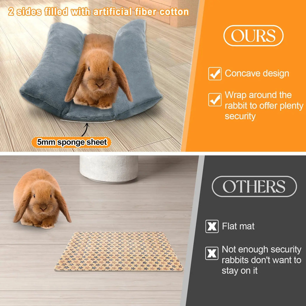 Kaninchenbett Verdicktes Weiches Hasen-Muldenbett Kuschelkissen Plüschmatte mit Baumwoll-Liegekissen für kleine Haustiere, Schlafmatte