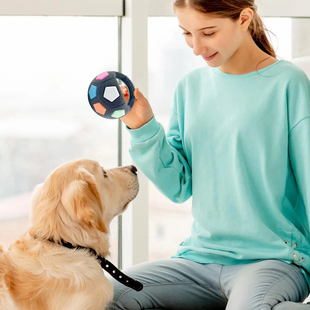 Hundespielzeug Fußball mit Griff, quietschend, schwimmfähig, für Zerrspiele, Hundezerrspielzeug für kleine, mittlere und große Hunderassen, Spielgeschenke