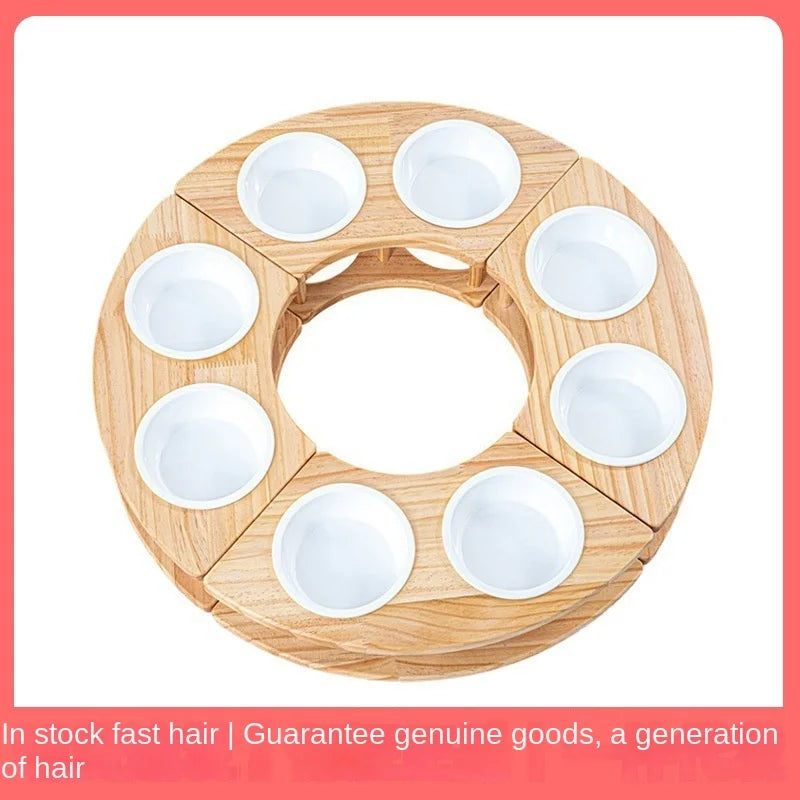 High-Quality Honeycomb-Shaped Cat Food Bowl Set Ceramic with Round Wooden Base for Home Pet Care and Feeding