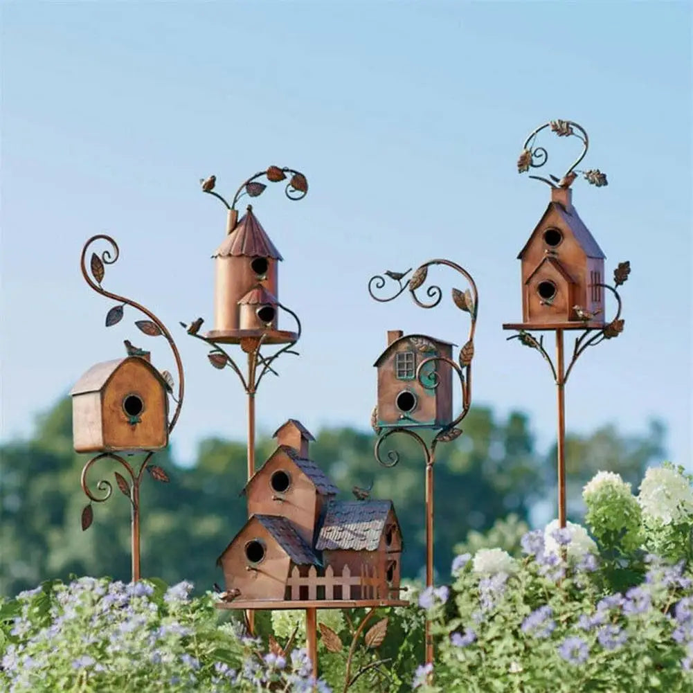 New Metal Bird Cages Art Bird Houses With Pole Garden Ornaments Nest Durable Courtyard Backyard for Outdoor Garden Home Decor