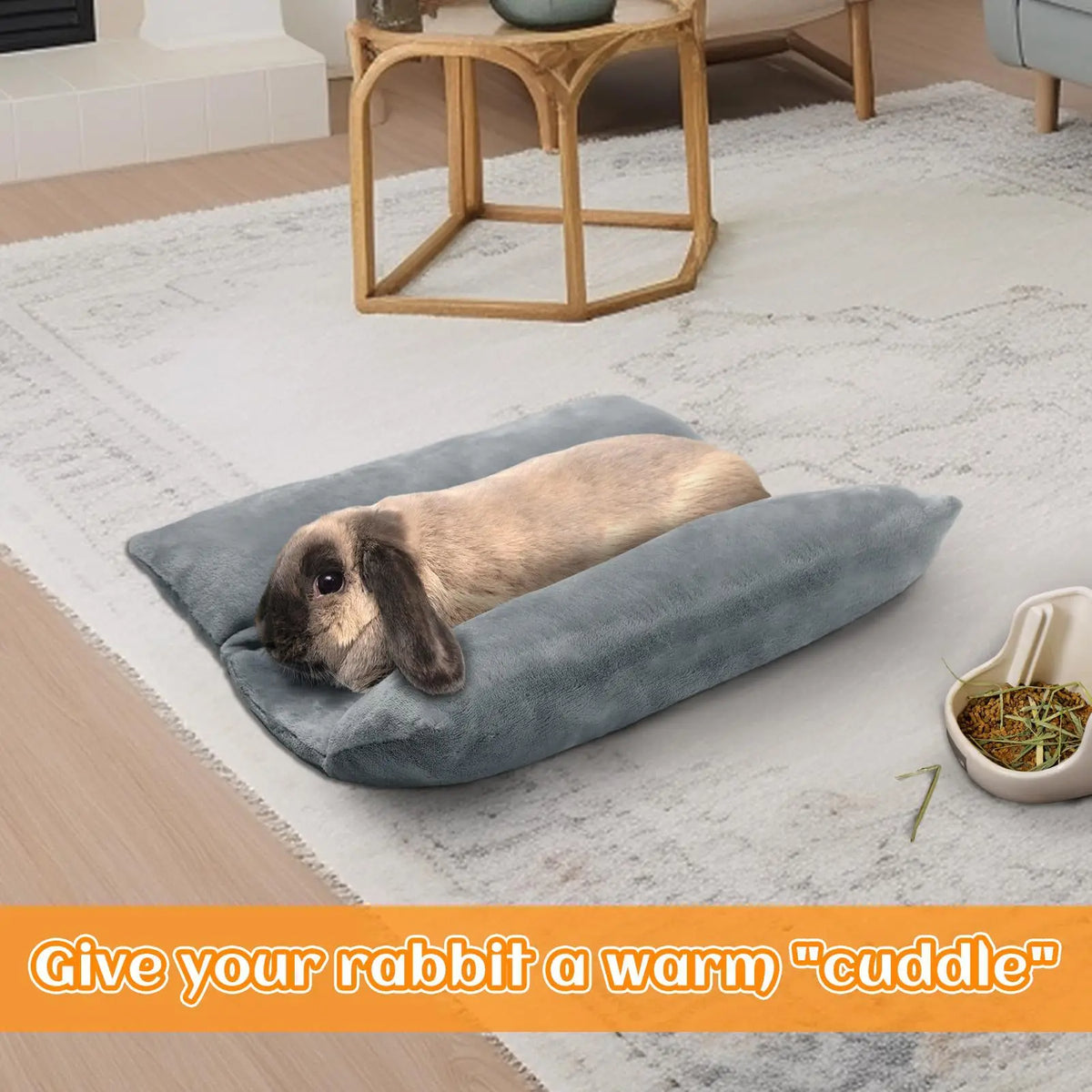 Rabbit Bed Thickened Soft Bunny Concave Bed Cuddle Cushion Plush Mat with Cotton Lounger Pillows Small Pet Flop Mat for Sleeping