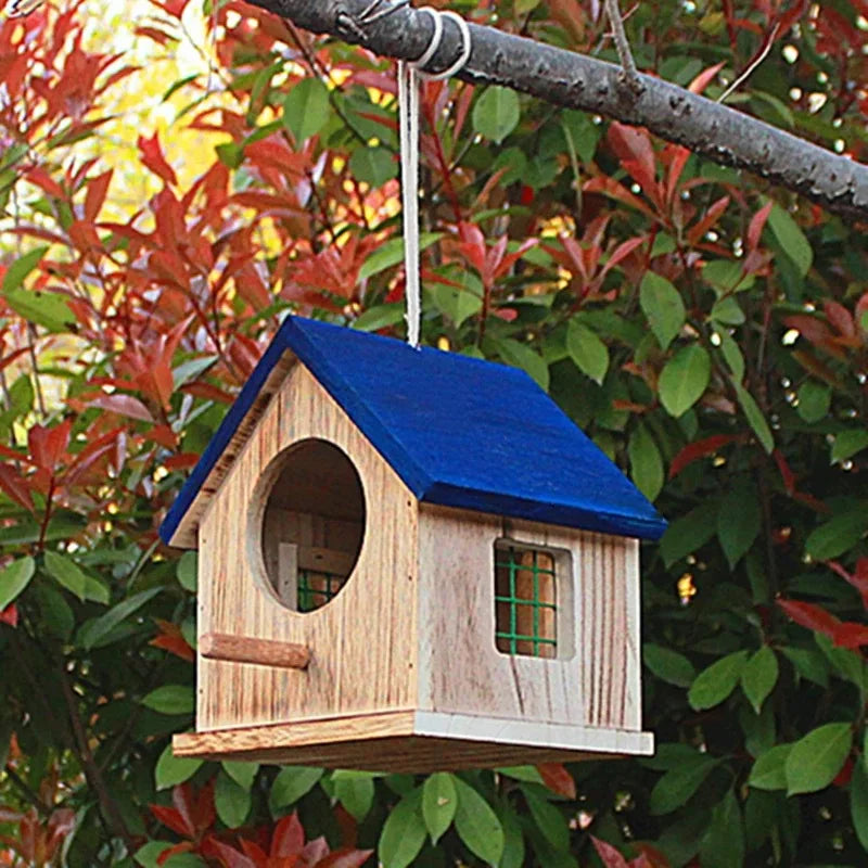 Outdoor Rainproof Bird Cages Campus Hanging Handmade Wooden House Parrot Breeding Box Warm Hatching Nest Bird Accessories