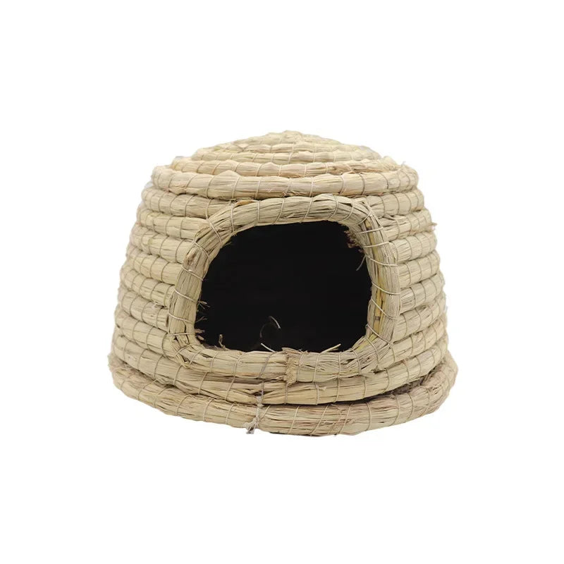 Haustier Kaninchen Grasbett Naturstroh gewebtes Haus Hasen Kauspielzeug Heu Nest Bett für Hamster Chinchillas Mäuse Kleintiere