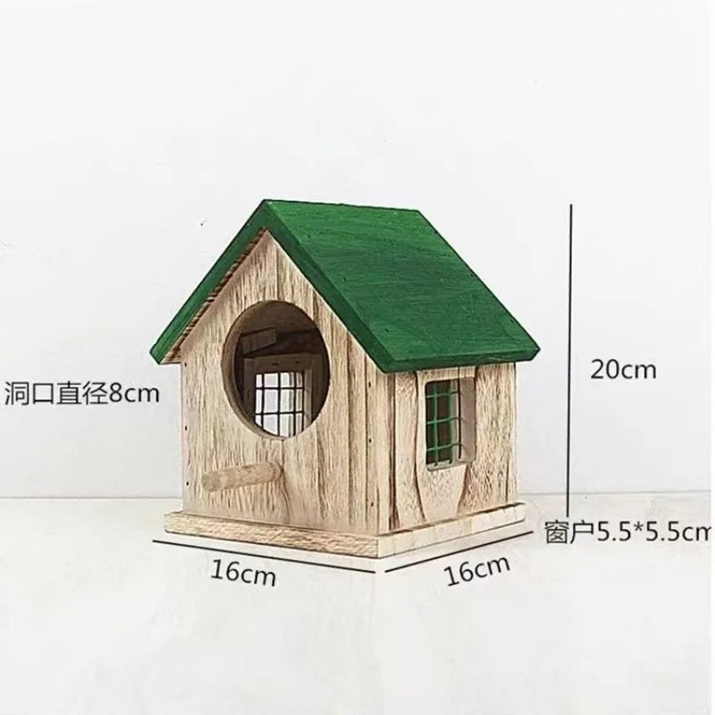 Outdoor Rainproof Bird Cages Campus Hanging Handmade Wooden House Parrot Breeding Box Warm Hatching Nest Bird Accessories