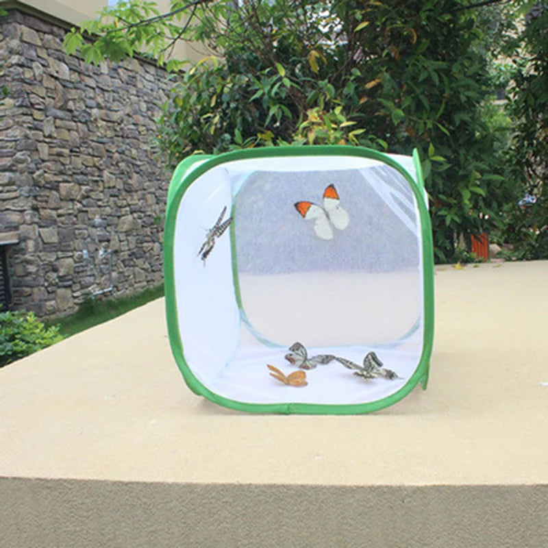 Collapsible Insect Cage Mesh Insect Habitat Cage Butterfly Mantis Stick Breeding Zipper Cages Outdoor Green Net Cloth