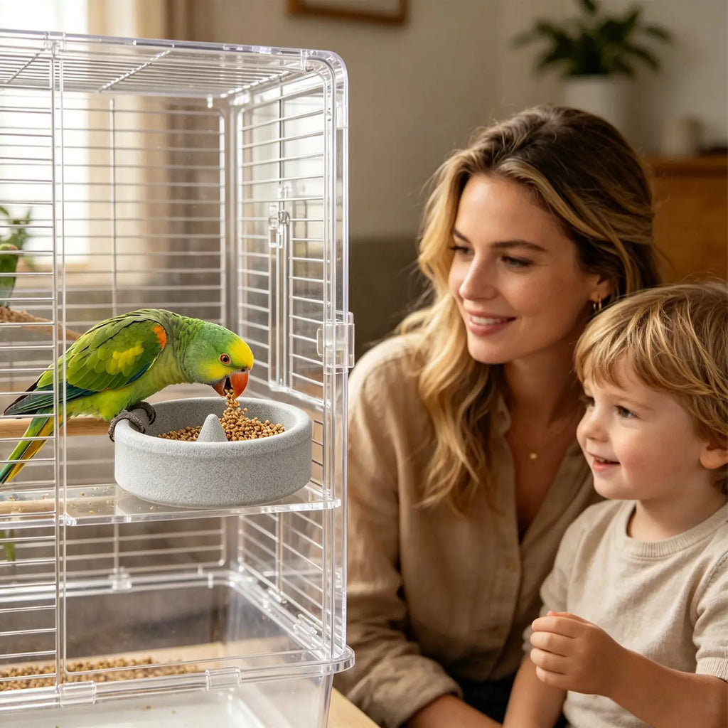 Round bird feeder Outdoor small parrot food dish Garden Round Birding Tool for balconies Water Pet Finch Parrots birdcages
