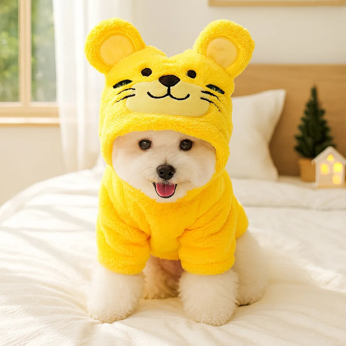 Creative Cosplay Clothes for Small Medium Dogs Bear Tiger Animal Flannel Cat Hoodie New Year Winter French Bulldog Puppy Outfits