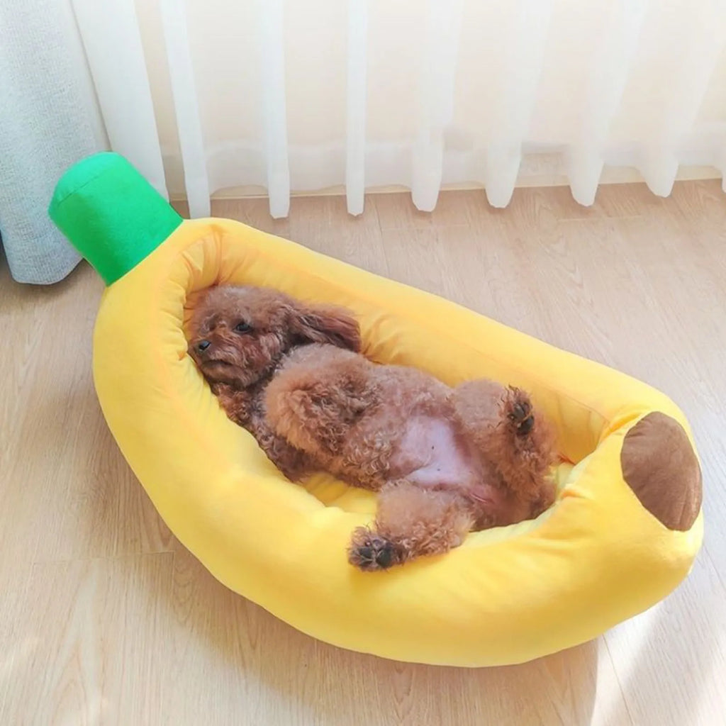 Bananenförmiges Hundebett Atmungsaktives Plüsch Gemütliches und weiches Welpenkissen Haustier-Nestbett für kleine und mittelgroße Hunde Haustierbedarf