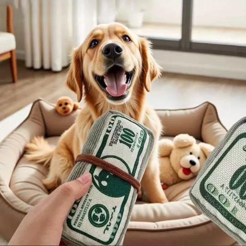 Dog Toy Money Shape Bite Resistant Indestructible Squeaky Toy Sound Interactive Self-Play for Dog Puppy Cat Pet Training Supplies